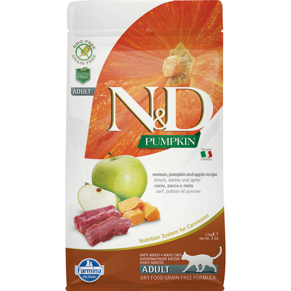 Farmina N&D Pumpkin Venison & Apple dry cat food bag, 3.3lb