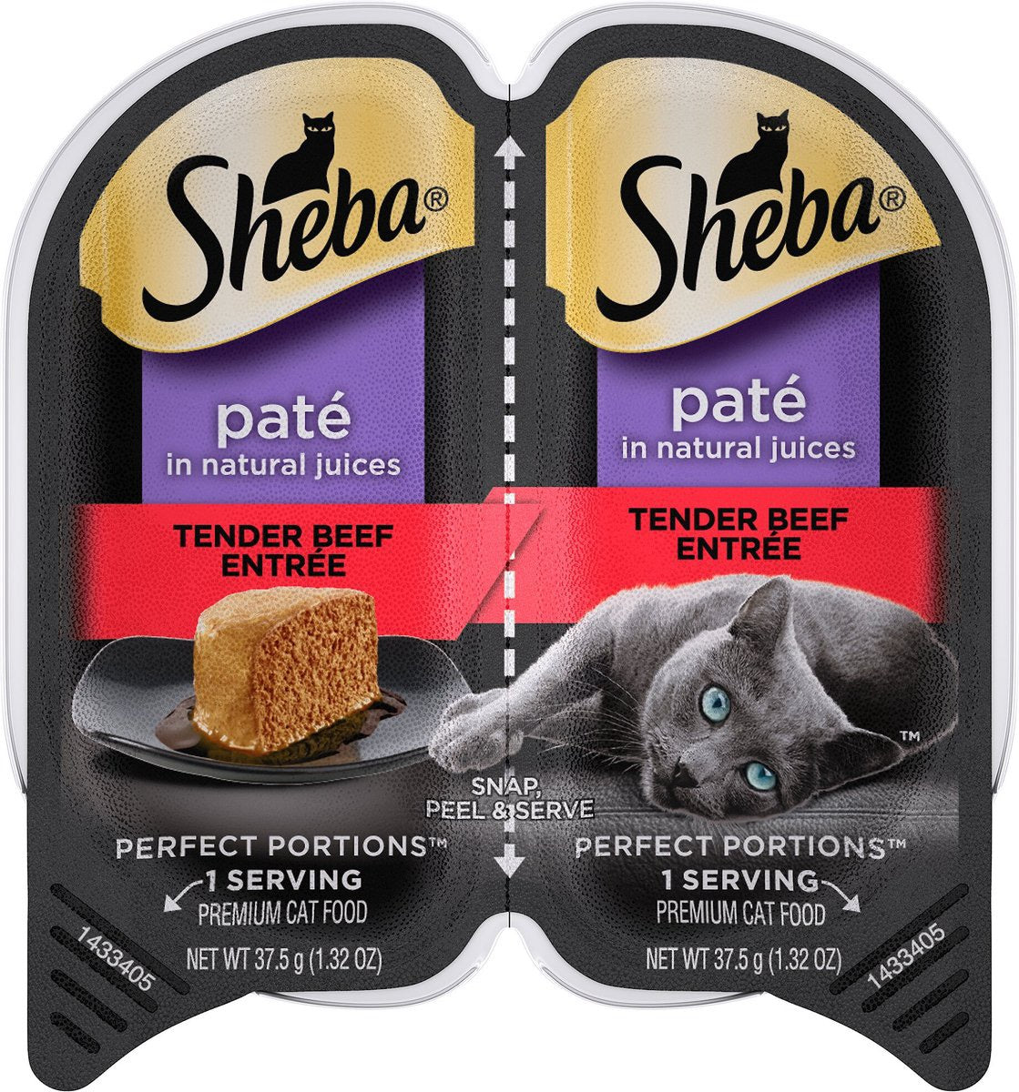 Sheba Perfect Portions Premium Pate Beef Entree wet cat food tray, 2.65oz