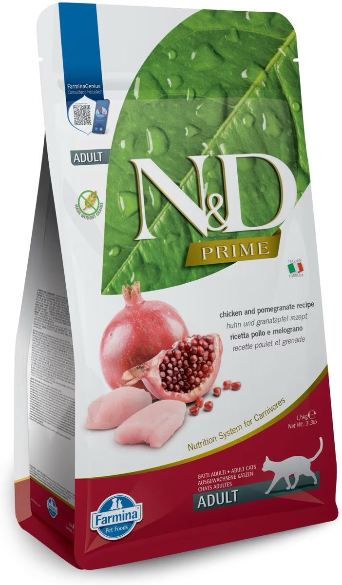 Farmina N&D Prime Chicken & Pomegranate dry cat food bag, 3.3lb