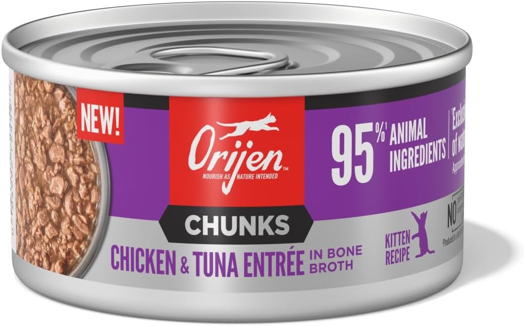 Orijen Chunks & Shreds Kitten Chicken & Tuna wet cat food can, 3oz