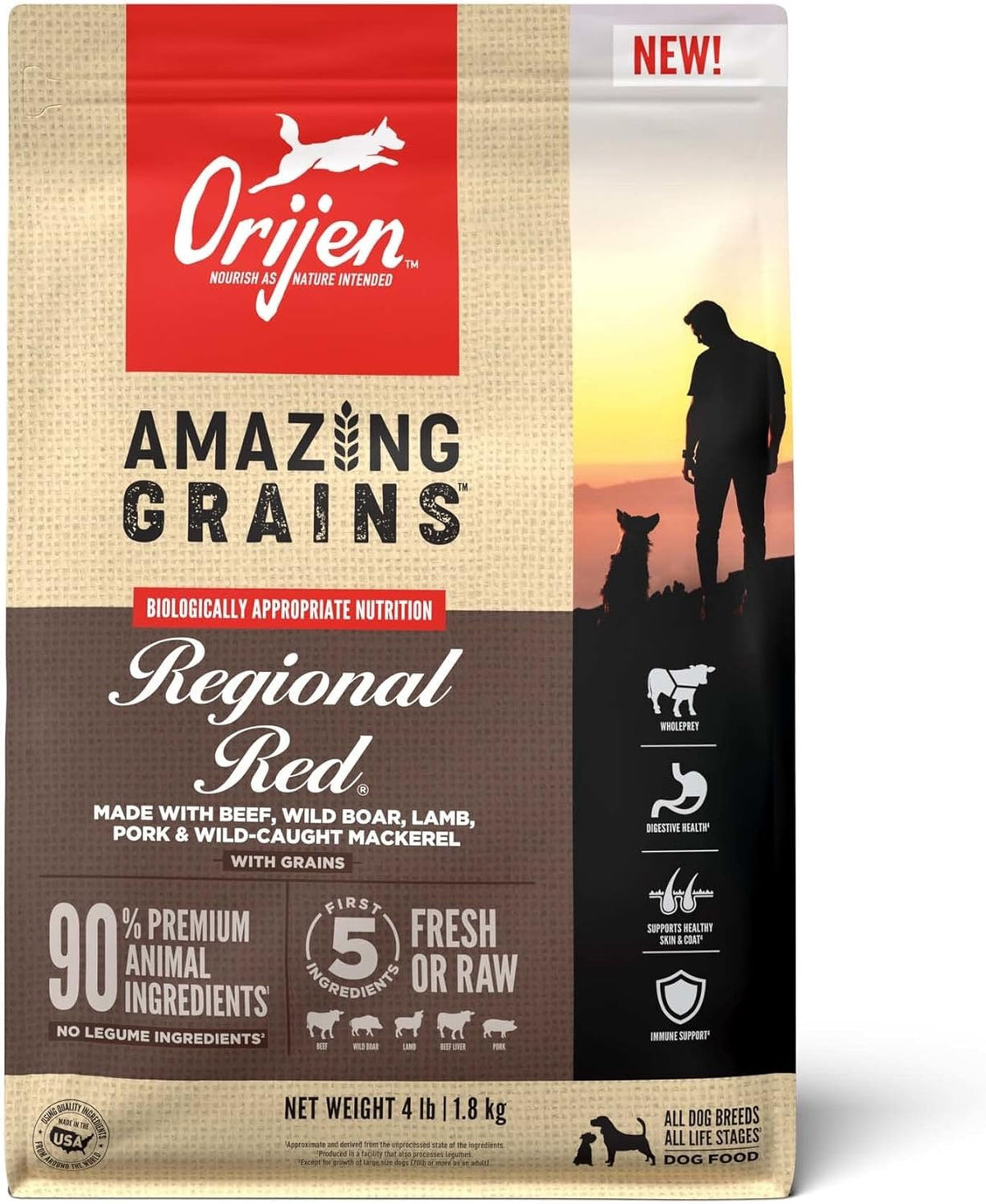 Bag of Orijen Amazing Grains Regional Red dry dog food