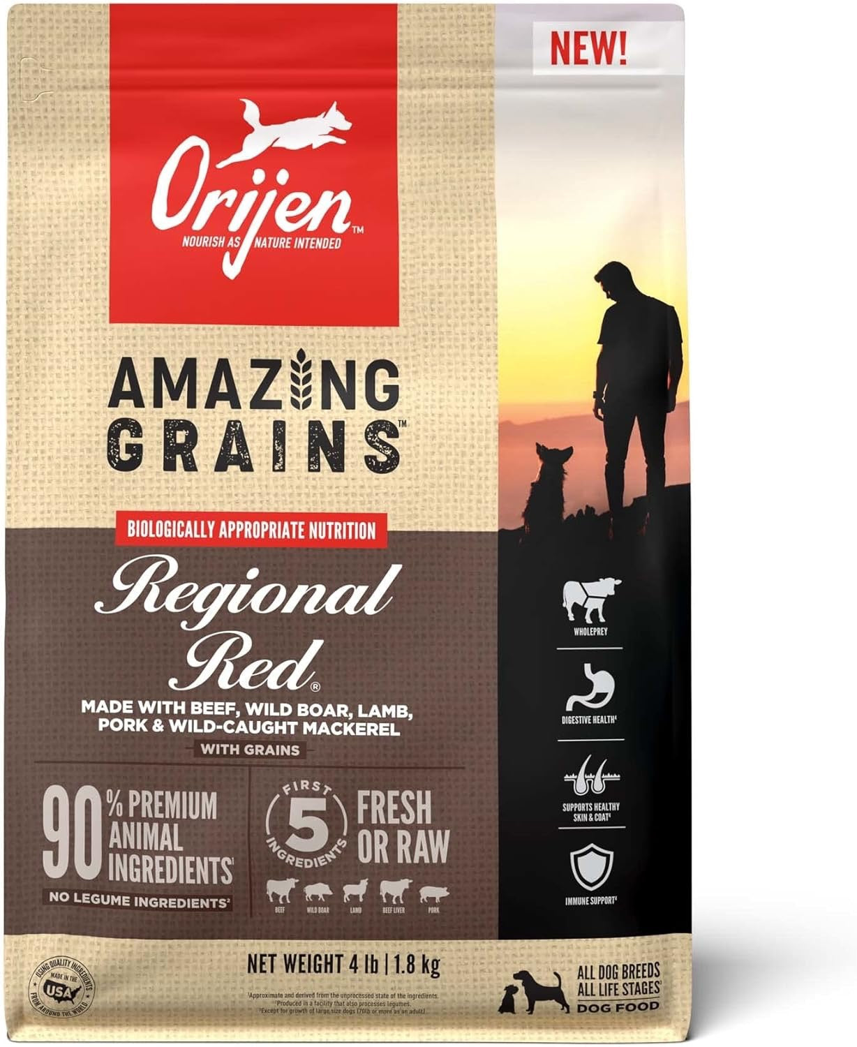Bag of Orijen Amazing Grains Regional Red dry dog food