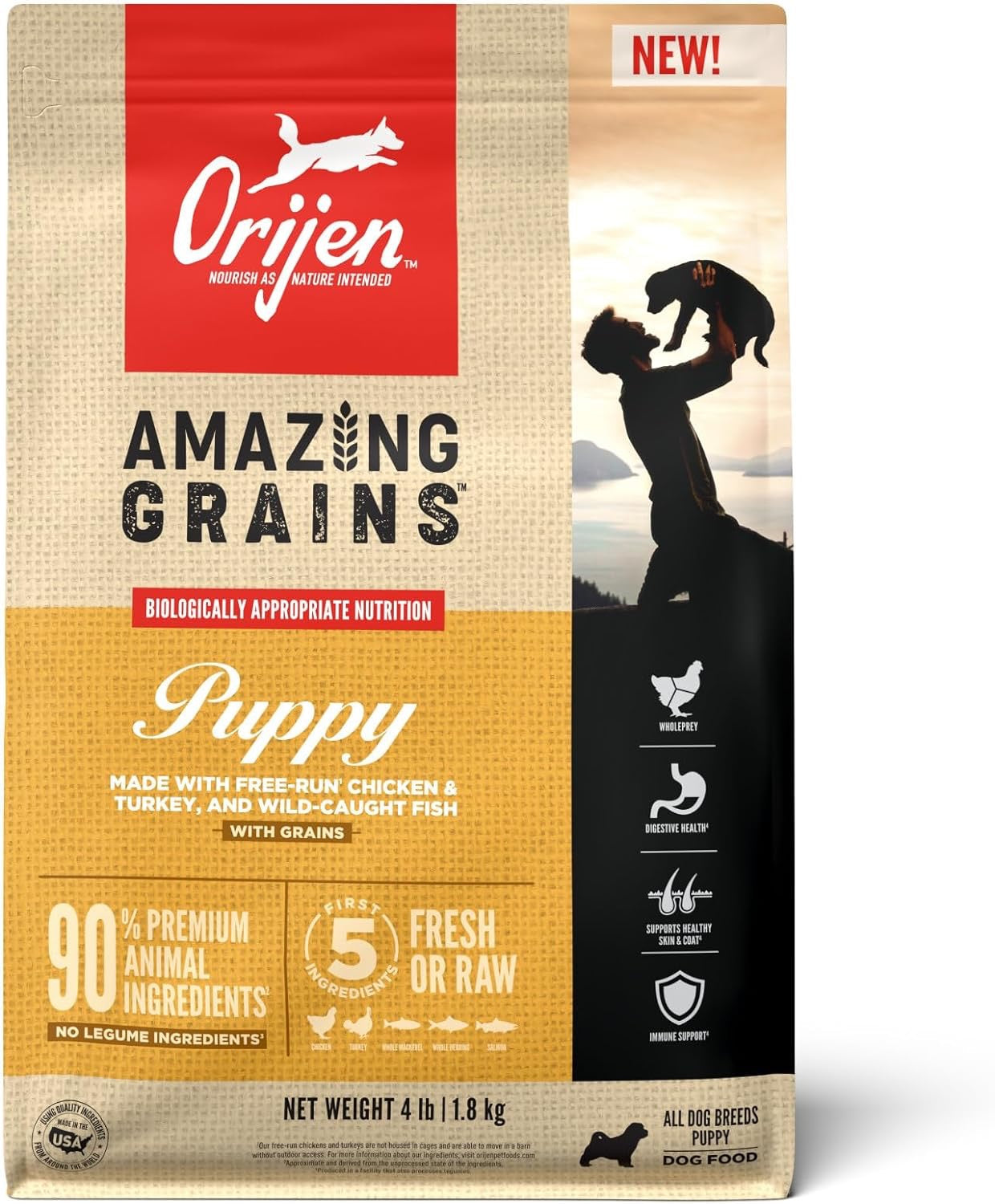 4lb bag of Orijen Amazing Grains Puppy dry dog food