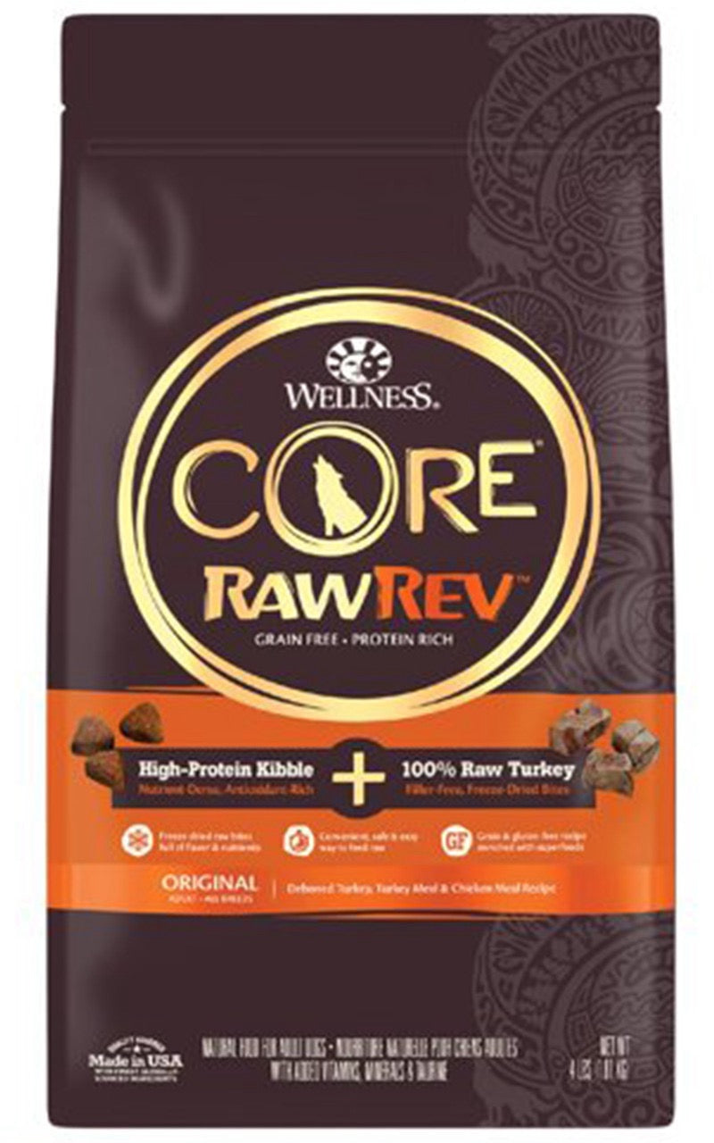 4lb bag of Wellness Core RawRev Deboned Turkey & Chicken Meal dry dog food