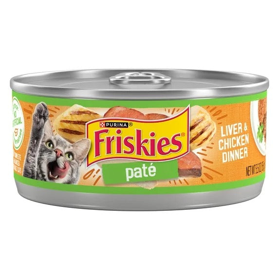 Can of Friskies Pate Liver & Chicken Dinner wet cat food, 5.5 ounce
