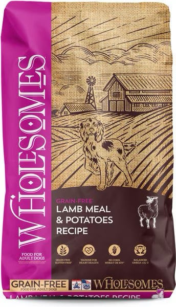 35 lb bag of Wholesomes Grain Free Lamb Meal & Potatoes dry dog food