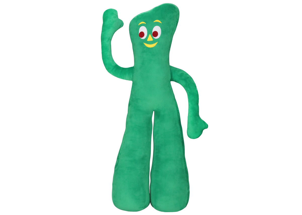 Multipet Jumbo Gumby plush dog toy, 24 inches, green bendy character with squeaker