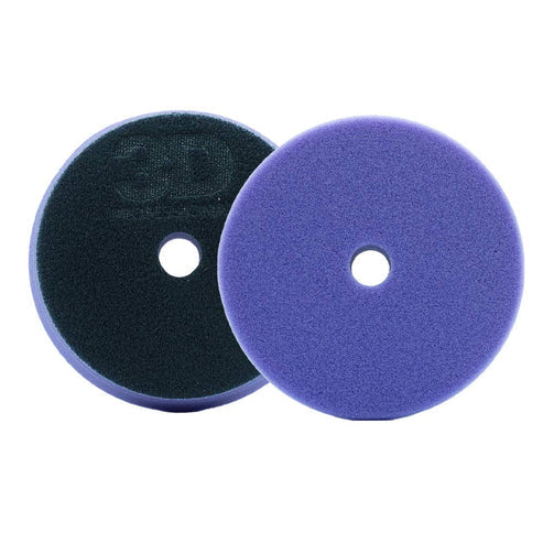 3D 5.5 inch light purple foam polishing pad, face and back shown, with black hook and loop backing