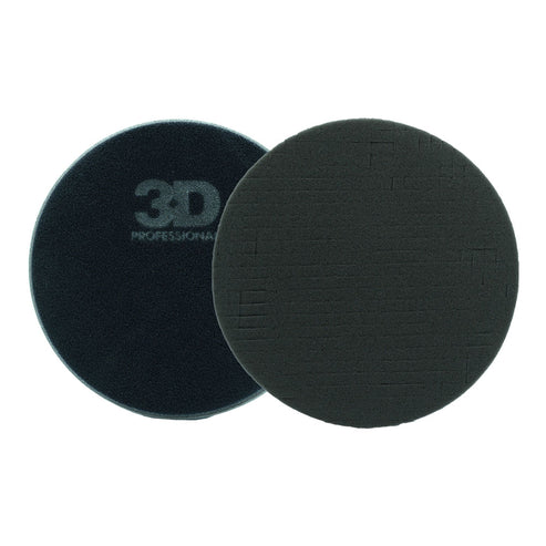 3D black spider cut foam finishing pad, 7.5 inches, shown face on and from the black hook and loop back
