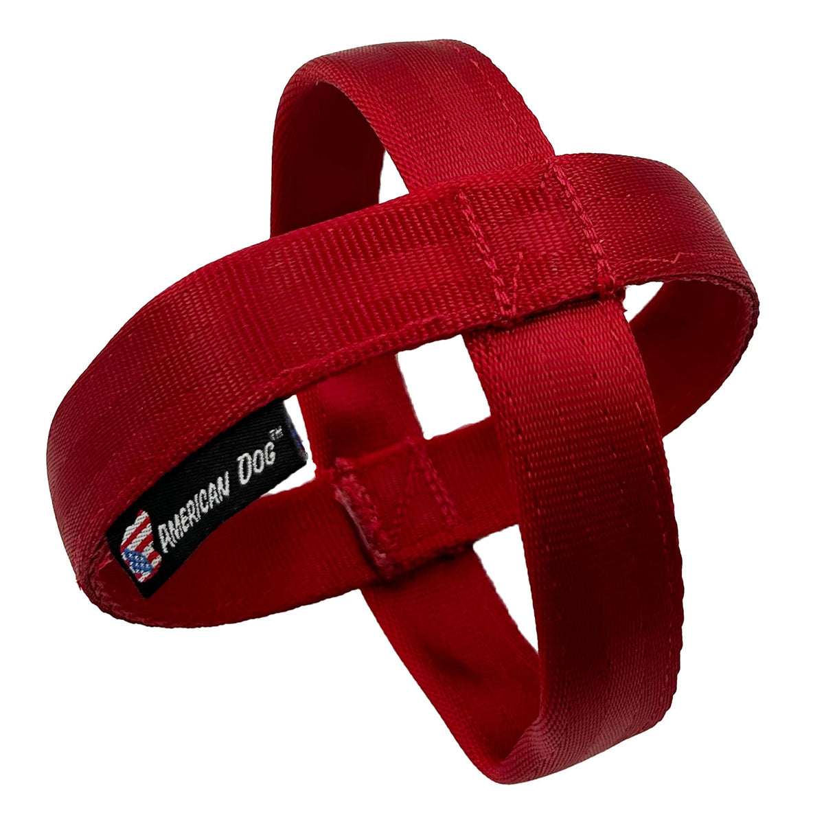 Ornament Seatbelt Tug dog toy by American Dog, a 5 inch ring of woven seatbelt webbing in an ornament shape