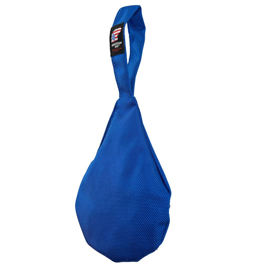 Water Drop Tug dog toy by American Dog in blue 1680 ballistic fabric with a blue tug handle