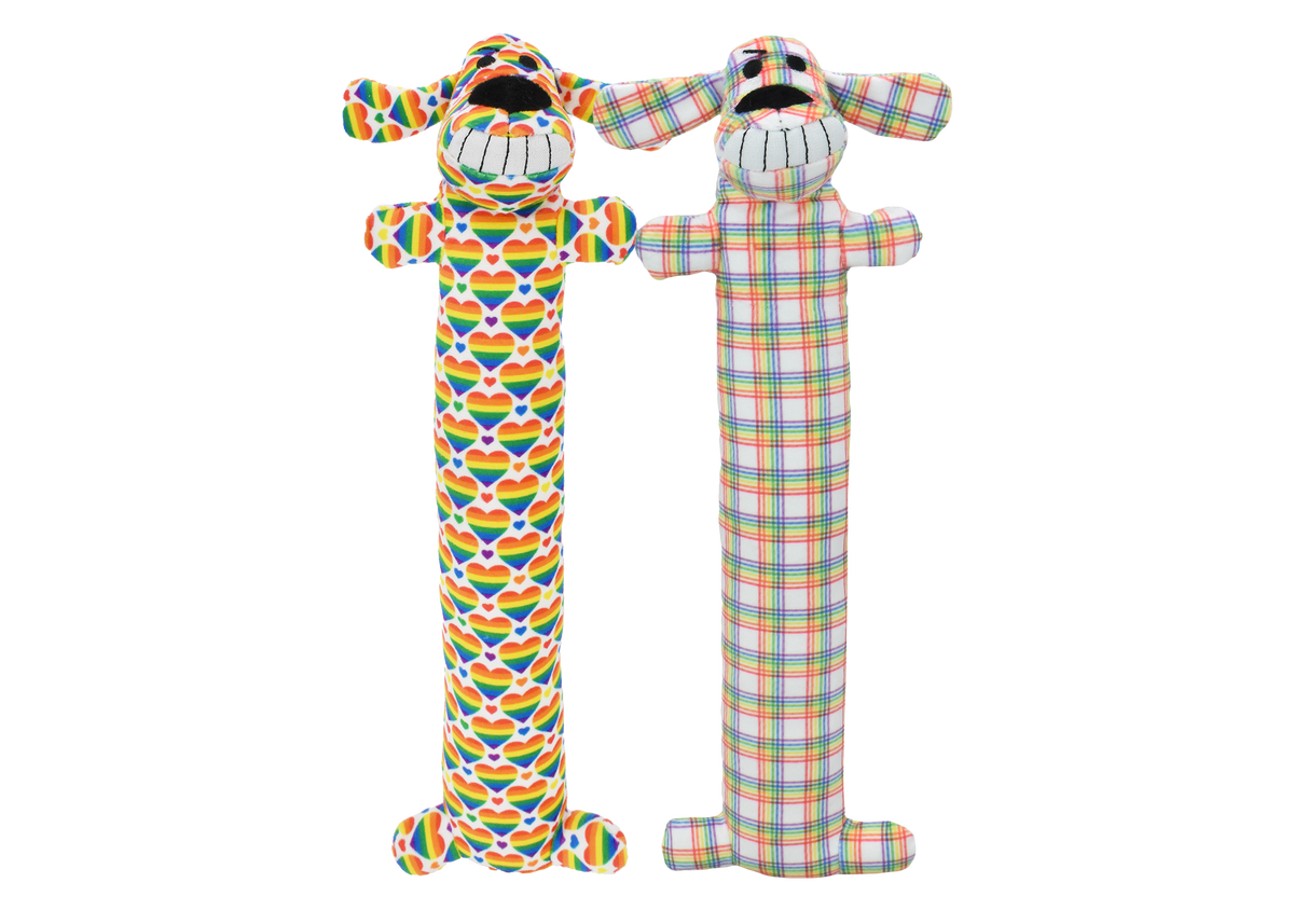 Multipet Loofa Dog Rainbow plush dog toy, 12 inch, rainbow special edition
