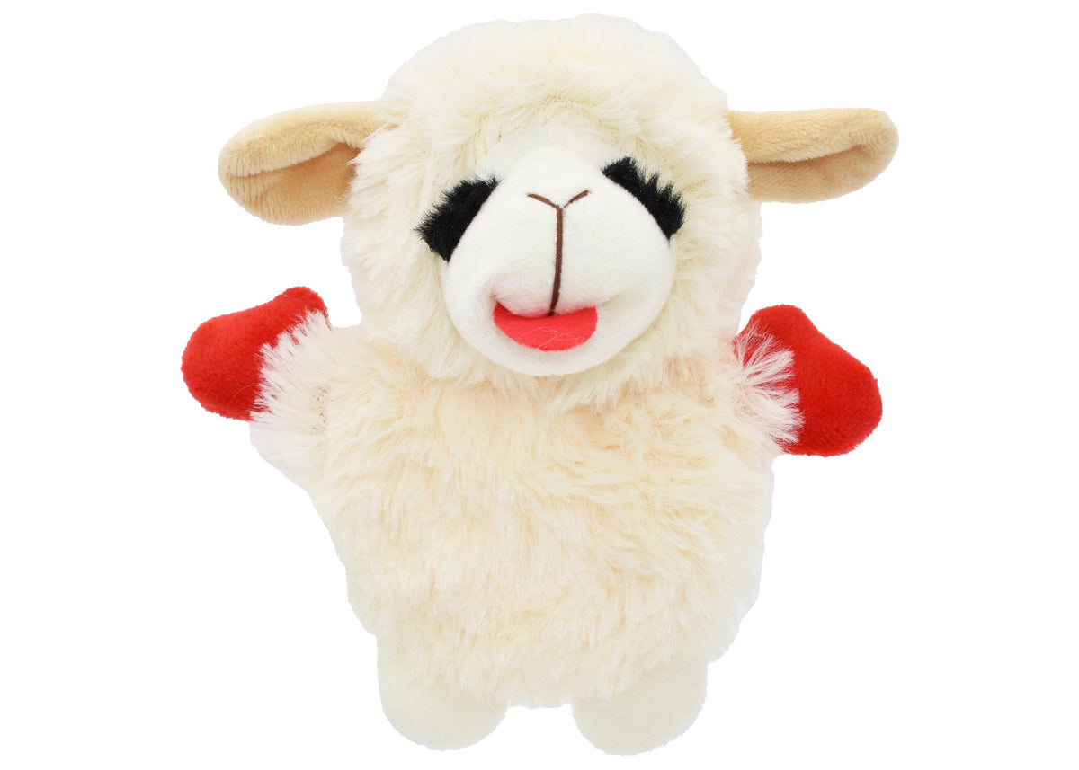 Multipet Lamb Chop Crinkle dog toy, 6 inch, flat crinkle body plush head