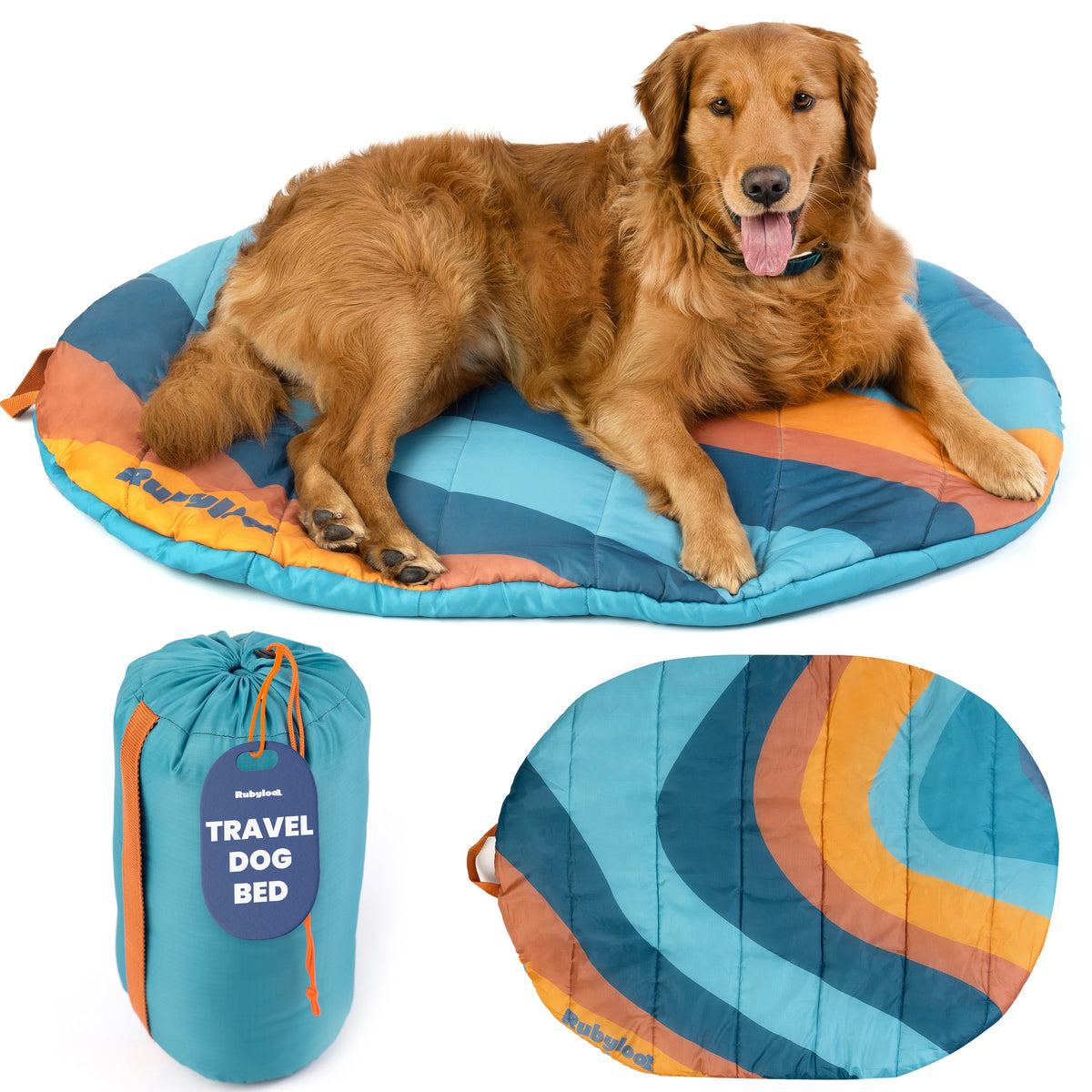 Travel Dog Bed, foldable and packable, Rubyloo, sold through Sniff and Shift