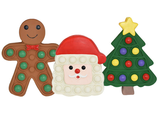 Multipet Look Who's Poppin' latex dog toy, 5.5 inches, Santa Gingerbread or Christmas Tree shape