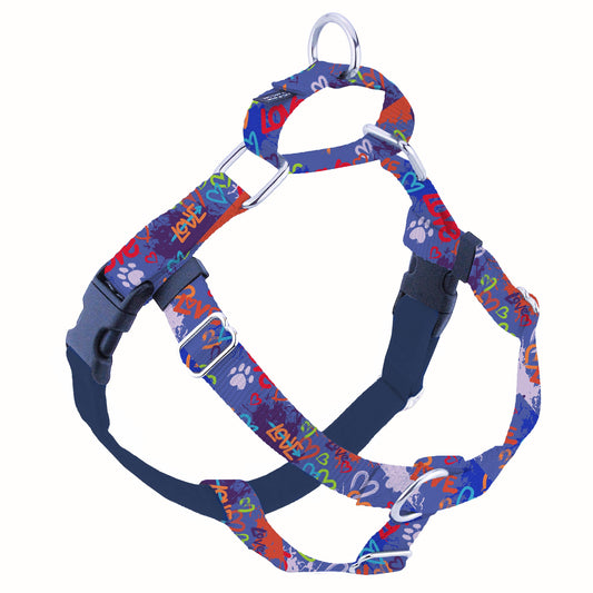 Love Graffiti Blue EarthStyle Freedom No-Pull Dog Harness by 2 Hounds Design, sold through Sniff and Shift