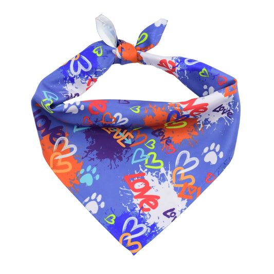 Love Graffiti Blue Dog Bandana by 2 Hounds Design, sold through Sniff and Shift