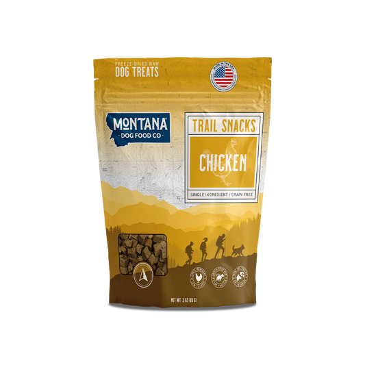 Chicken Breast Trail Snacks bag, 3 oz, Montana Dog Food Co, sold through Sniff and Shift