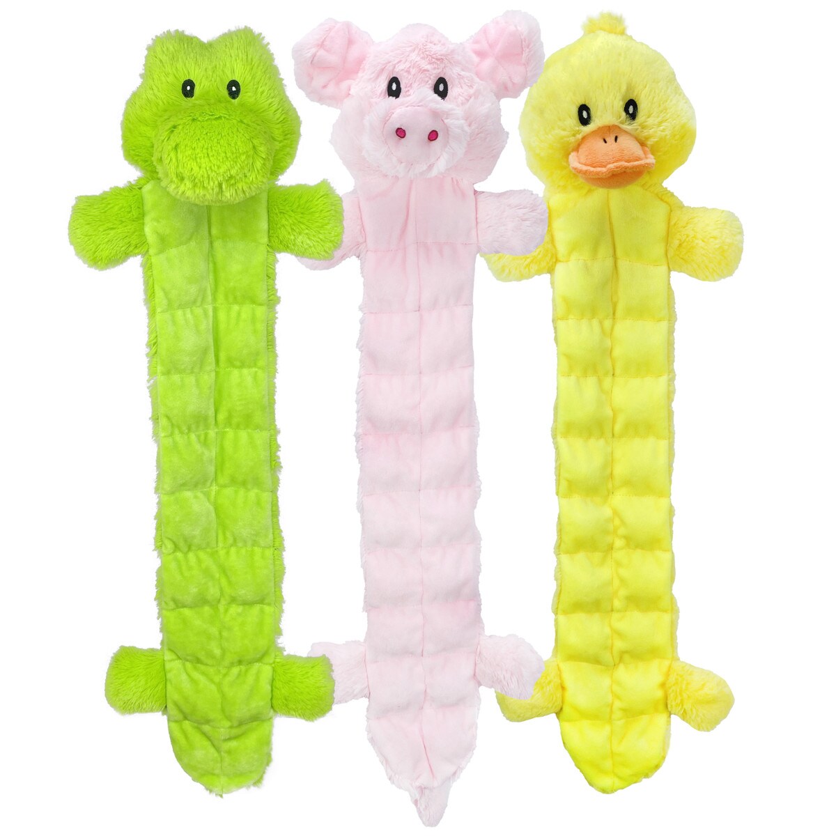 Multipet Long Squeaker Mat dog toy, 24 inches, alligator pig or duck shape