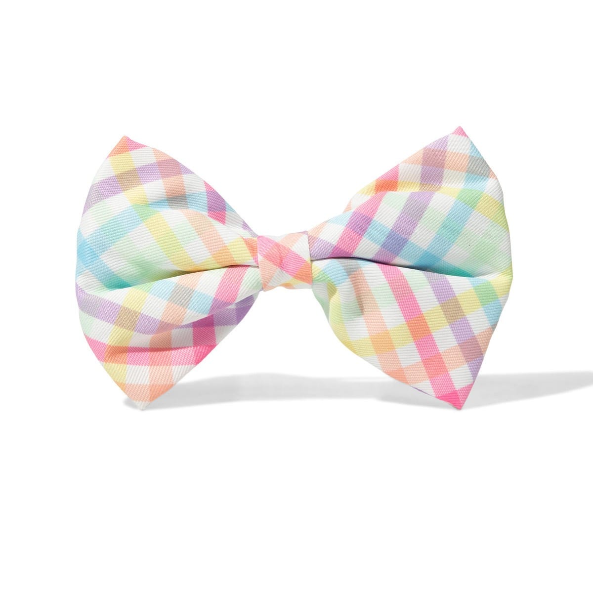 Minka Dog Bow Tie in pastel rainbow gingham, Pink Papyrus Co., sold through Sniff and Shift