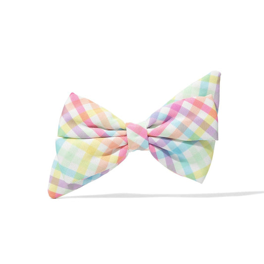 Minka Dog Babe Bow in pastel rainbow gingham, Pink Papyrus Co., sold through Sniff and Shift
