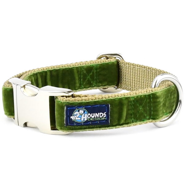 Moss Green Velvet Essential Martingale Dog Collar by 2 Hounds Design, sold through Sniff and Shift