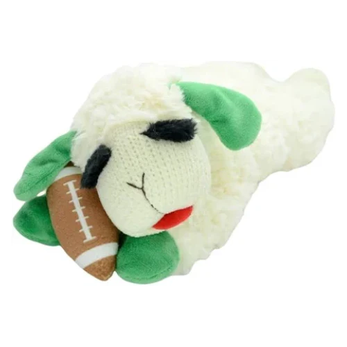 Multipet Tailgate Lamb Chop with football plush dog toy, 6.5 inch, small dog size