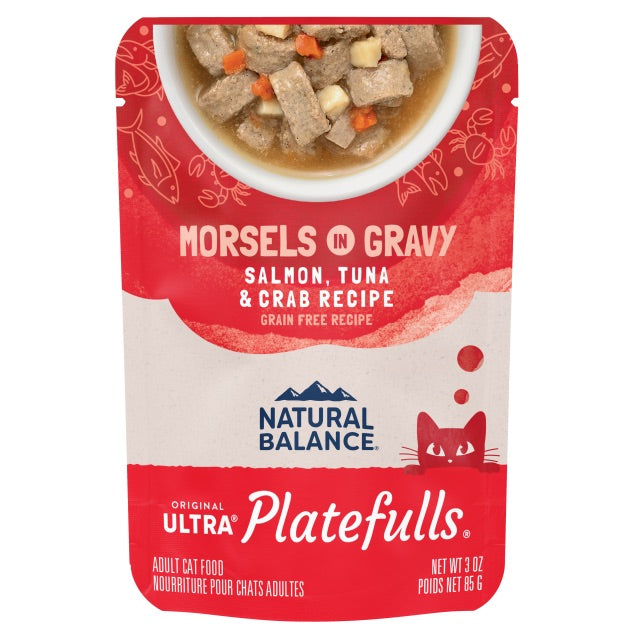 Natural Balance Platefulls Salmon Tuna Crab wet cat food pouch, 3oz