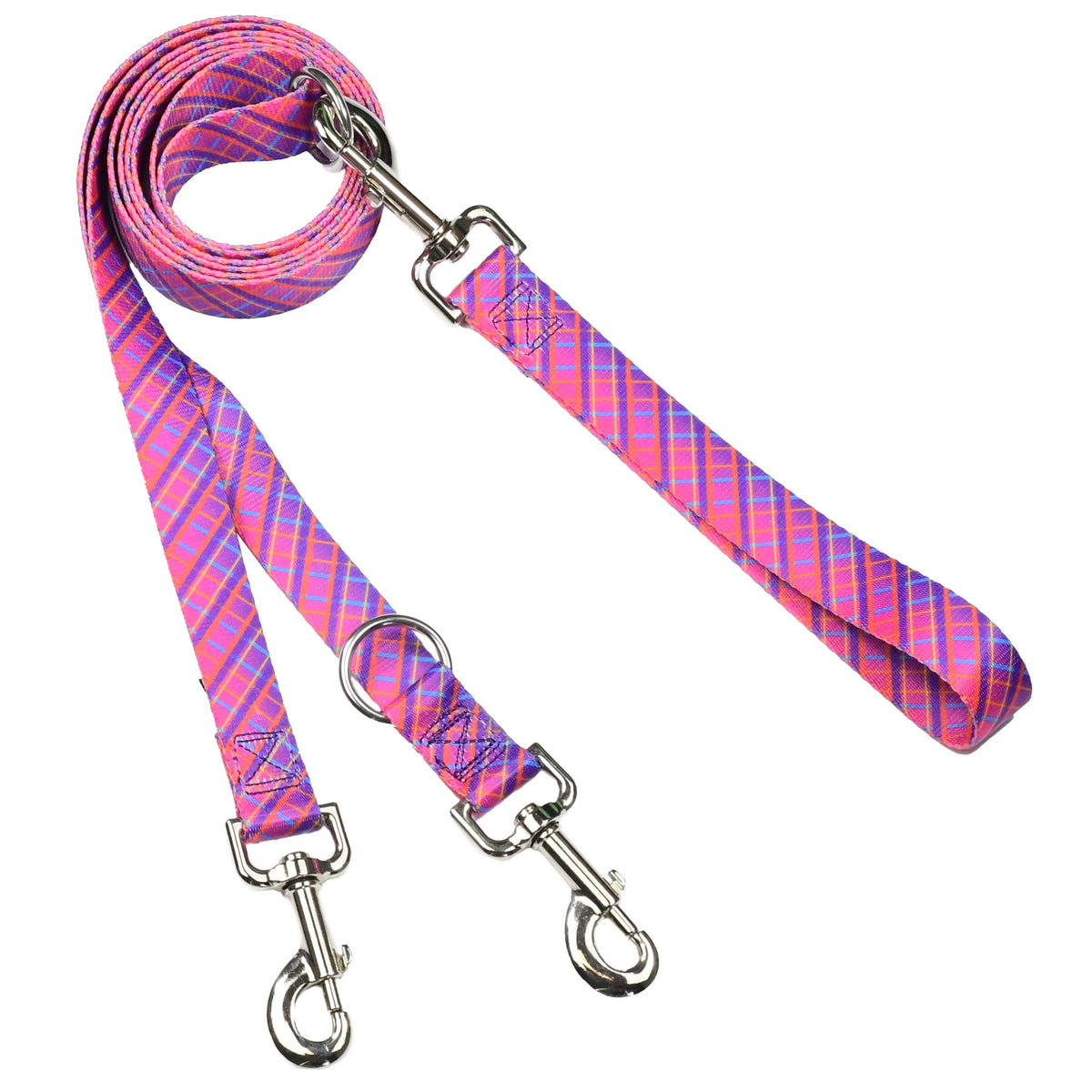 Neon Sunrise Plaid EarthStyle Double Connection Leash