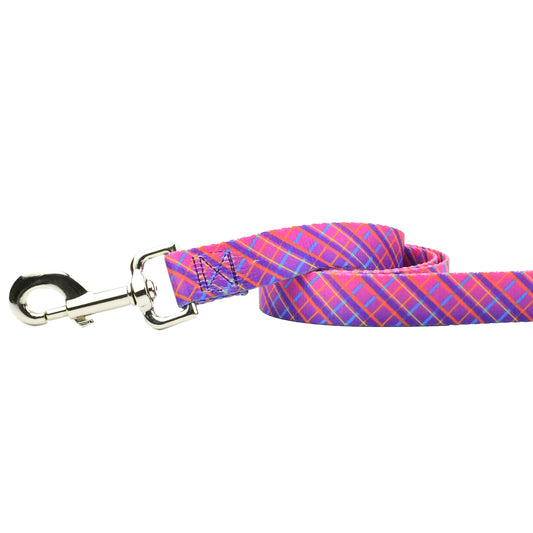Neon Sunrise Pink Plaid EarthStyle Dog Leash by 2 Hounds Design, sold through Sniff and Shift