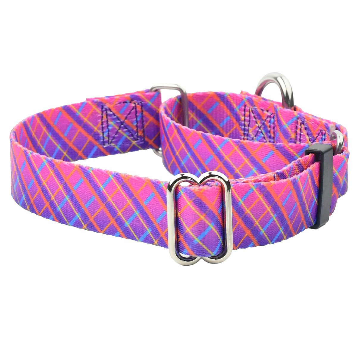 Neon Sunrise Pink Plaid EarthStyle Martingale Dog Collar