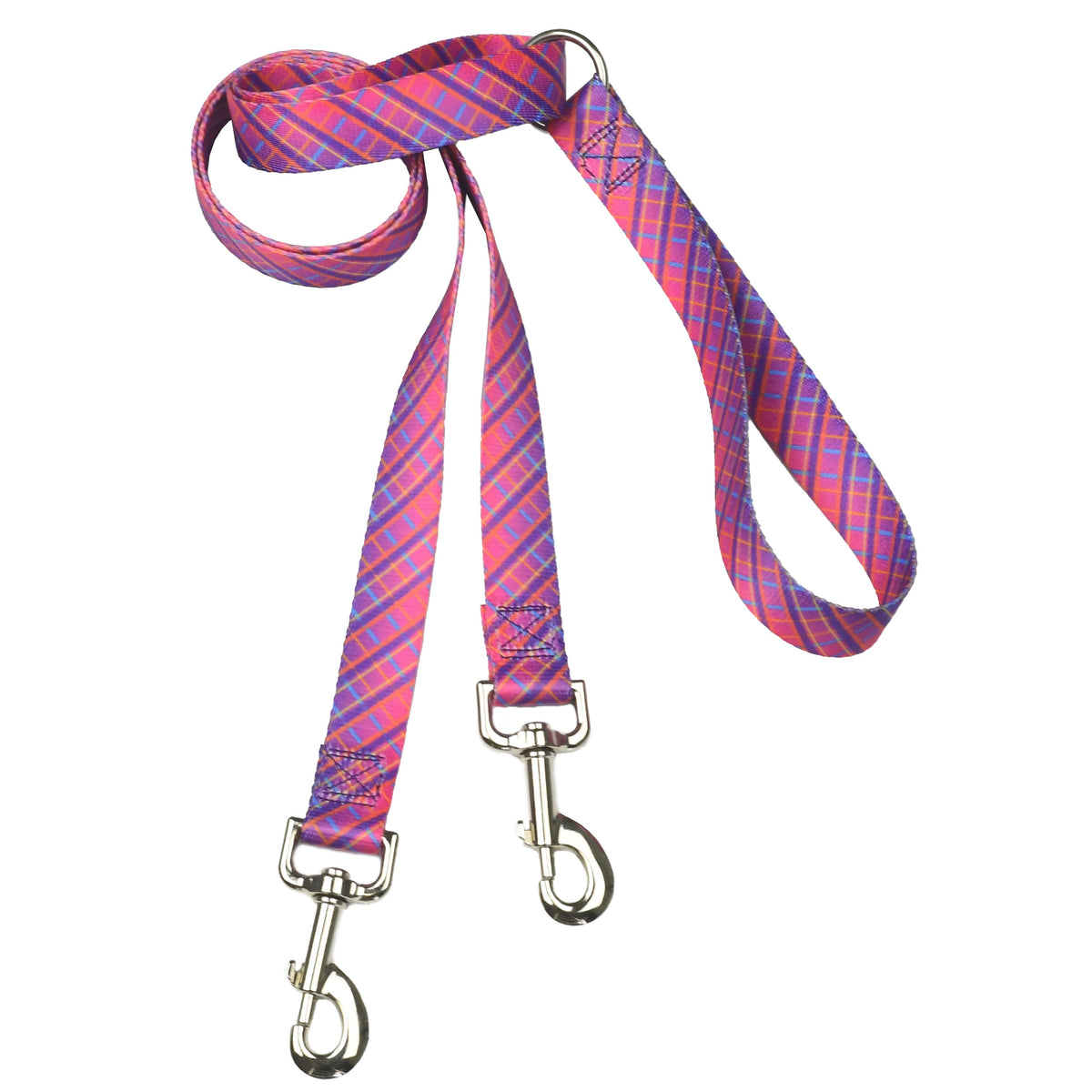 Neon Sunrise Plaid EarthStyle Double Connection Leash by 2 Hounds Design, sold through Sniff and Shift