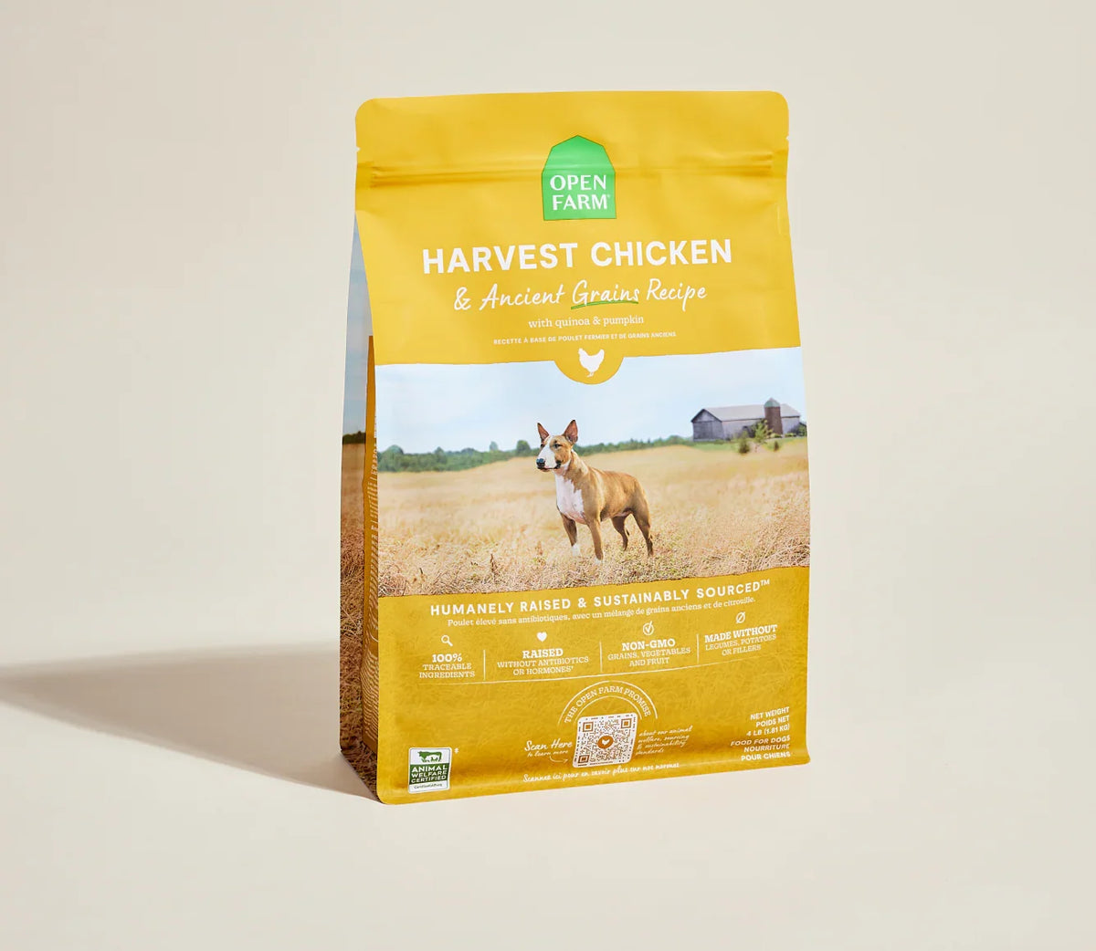 Open Farm Chicken & Ancient Grains 4lb dry dog food bag