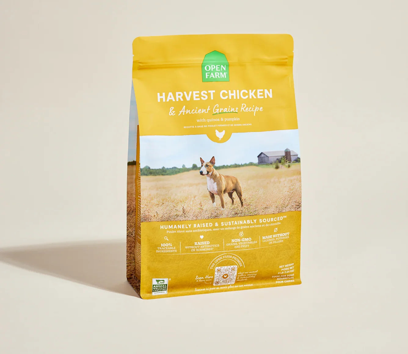Open Farm Chicken & Ancient Grains 4lb dry dog food bag