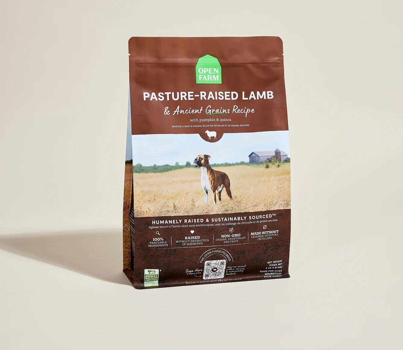 Open Farm Pasture-Raised Lamb & Ancient Grains 4lb dry dog food bag