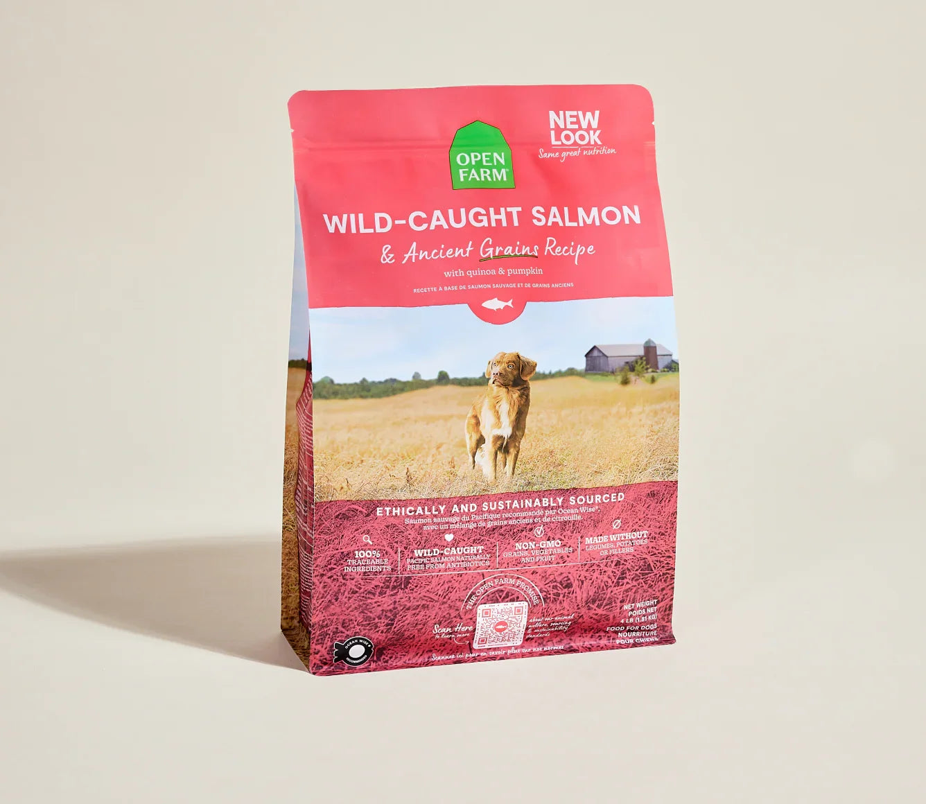 Open Farm Wild-Caught Salmon & Ancient Grains 4lb dry dog food bag