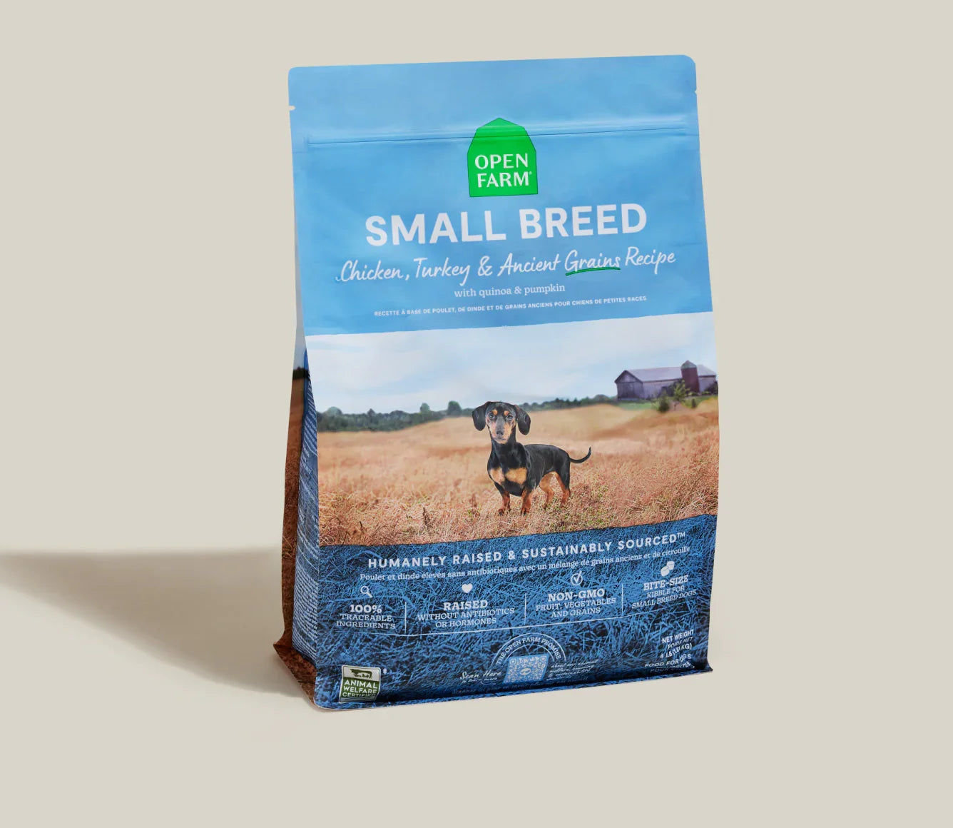 Open Farm Small Breed Chicken, Turkey & Ancient Grains 4lb dry dog food bag