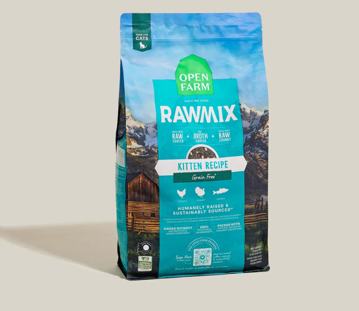 2.25lb bag of Open Farm RawMix Kitten dry cat food