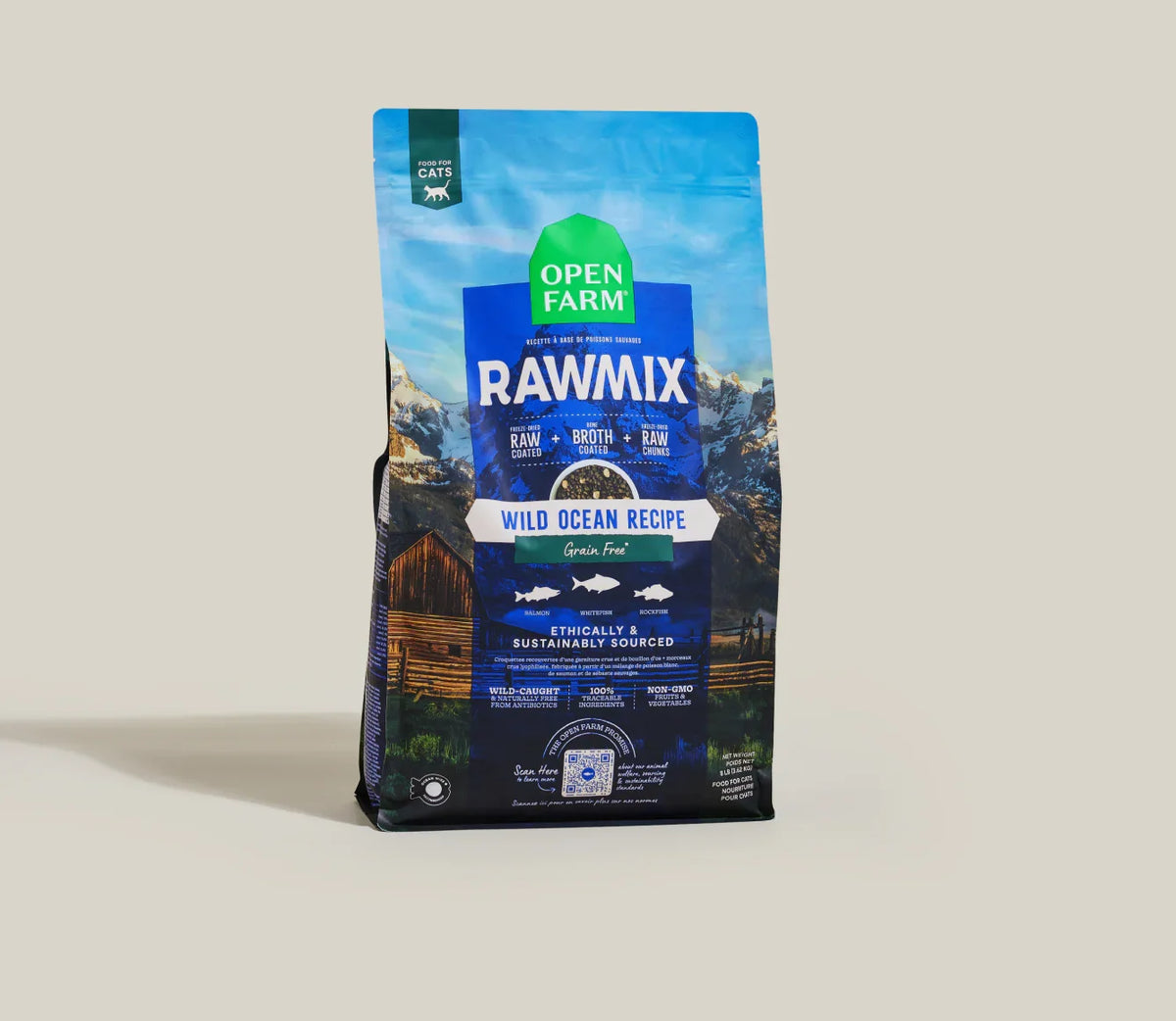 2.25lb bag of Open Farm RawMix Wild Ocean dry cat food