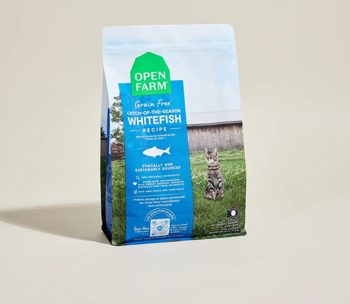 2lb bag of Open Farm Catch of the Season Whitefish dry cat food