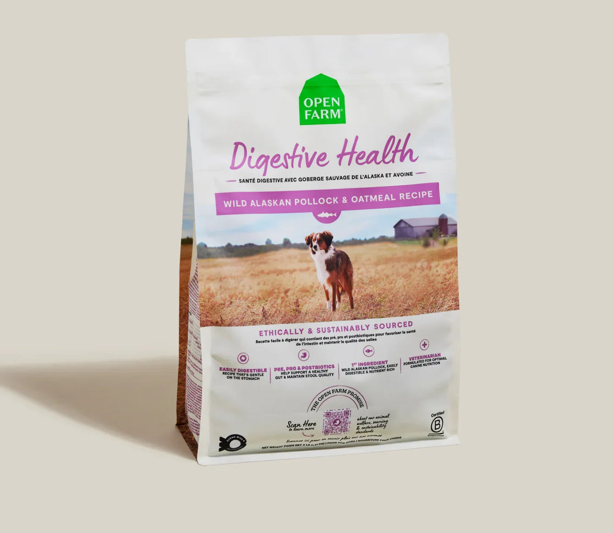 Open Farm Pollock & Oatmeal Digestive Health dry dog food bag