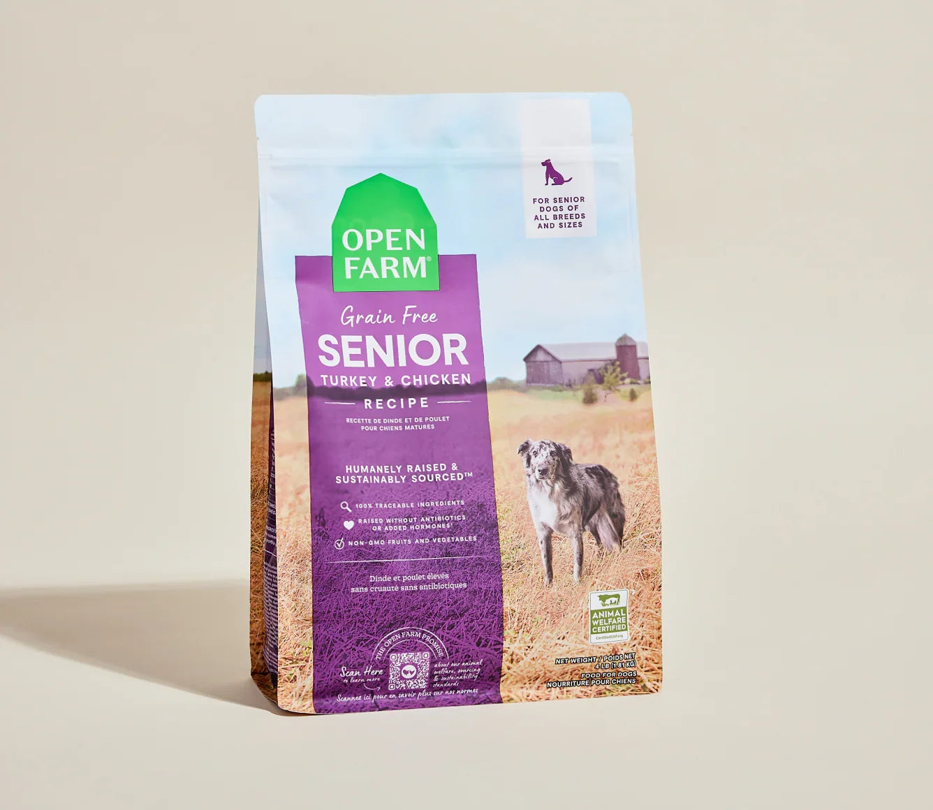 Open Farm Grain Free Senior Turkey & Chicken 4lb dry dog food bag