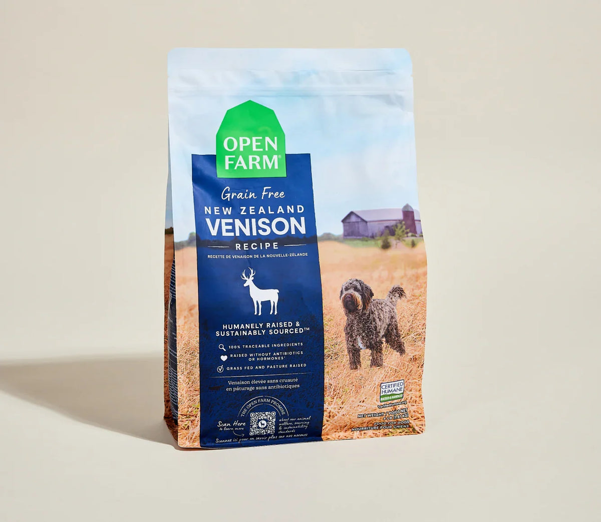 Open Farm Grain Free New Zealand Venison 4lb dry dog food bag