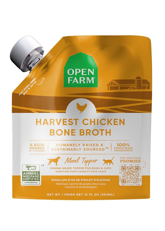 Open Farm Chicken Bone Broth pouch for dogs and cats, 12oz