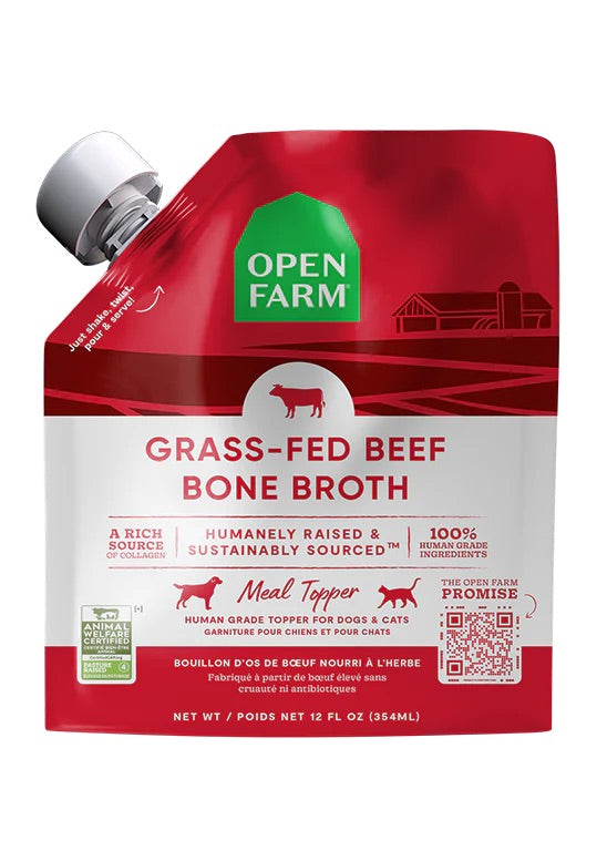 Open Farm Beef Bone Broth pouch for dogs and cats, 12oz