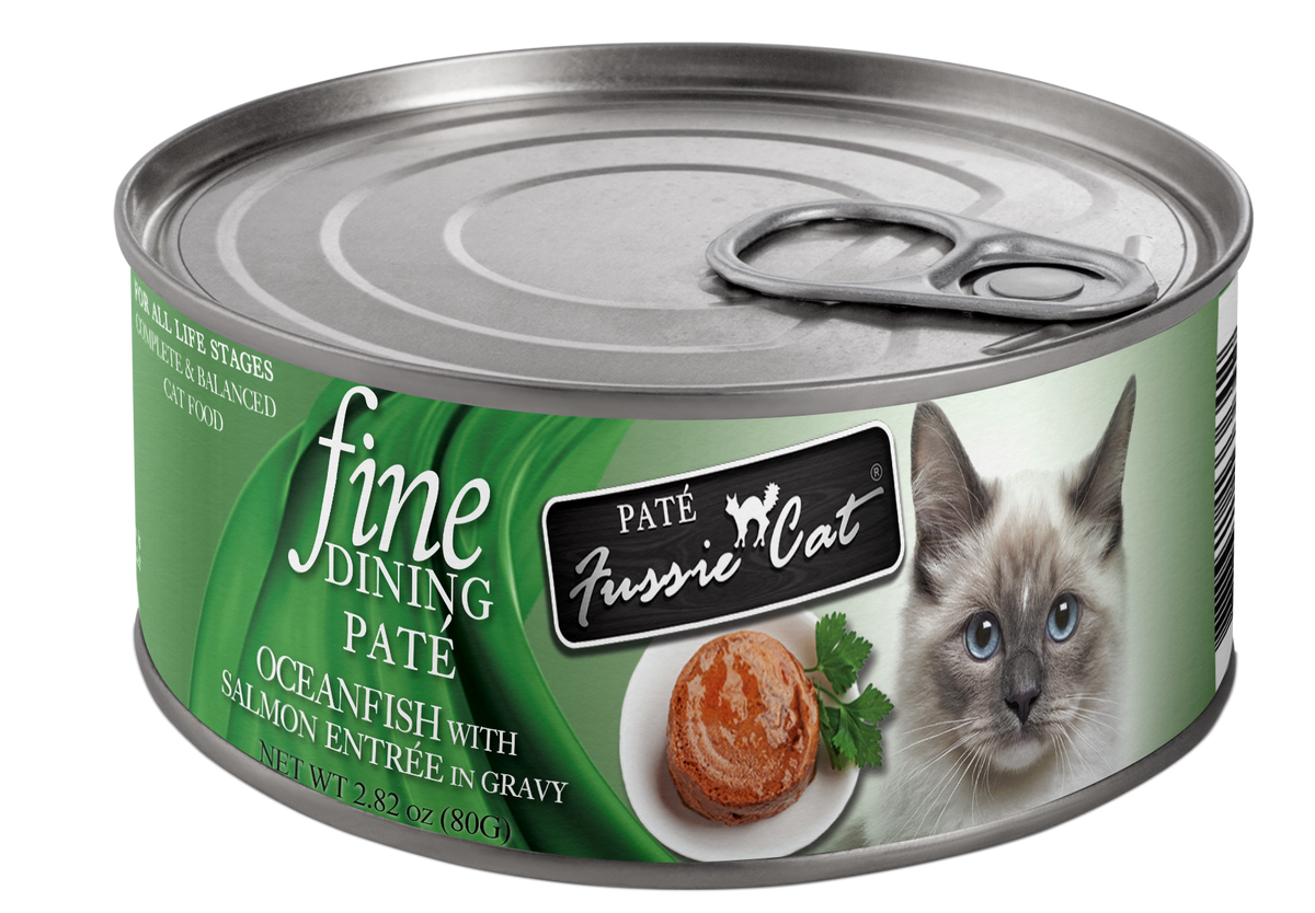 Fussie Cat Fine Dining Pate Oceanfish with Salmon Entree, 2.82oz can