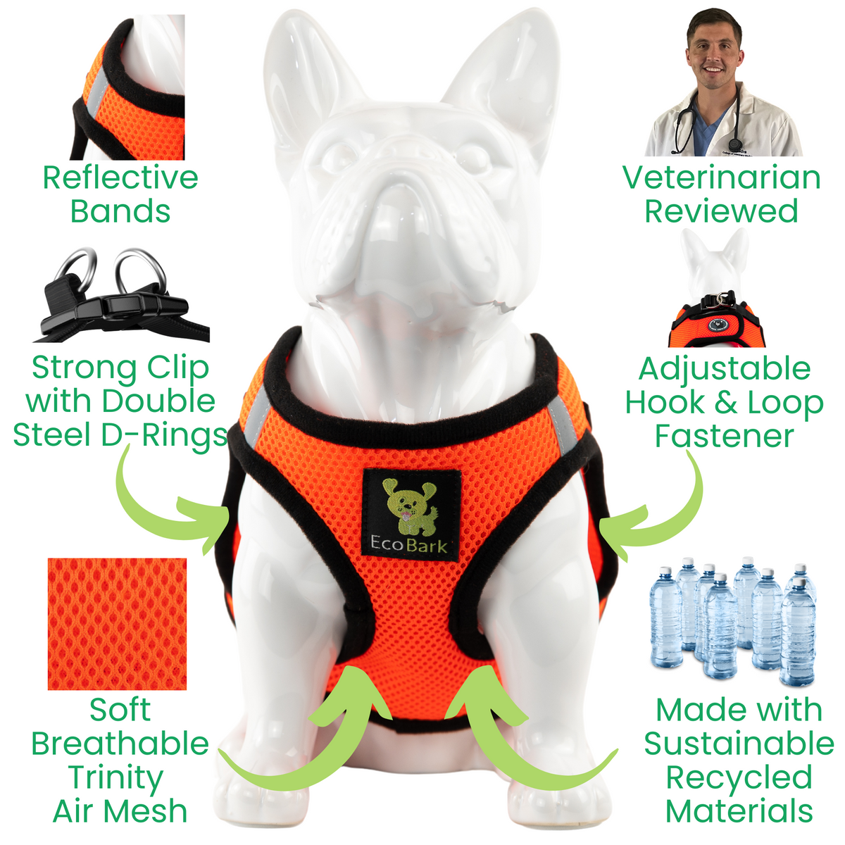 Step-In Dog Harness, Reflective Mesh, Orange