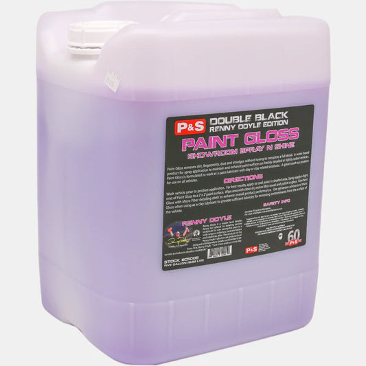P&S Paint Gloss Showroom Spray N Shine 5 gallon pail of purple liquid with the black Double Black Renny Doyle Edition label