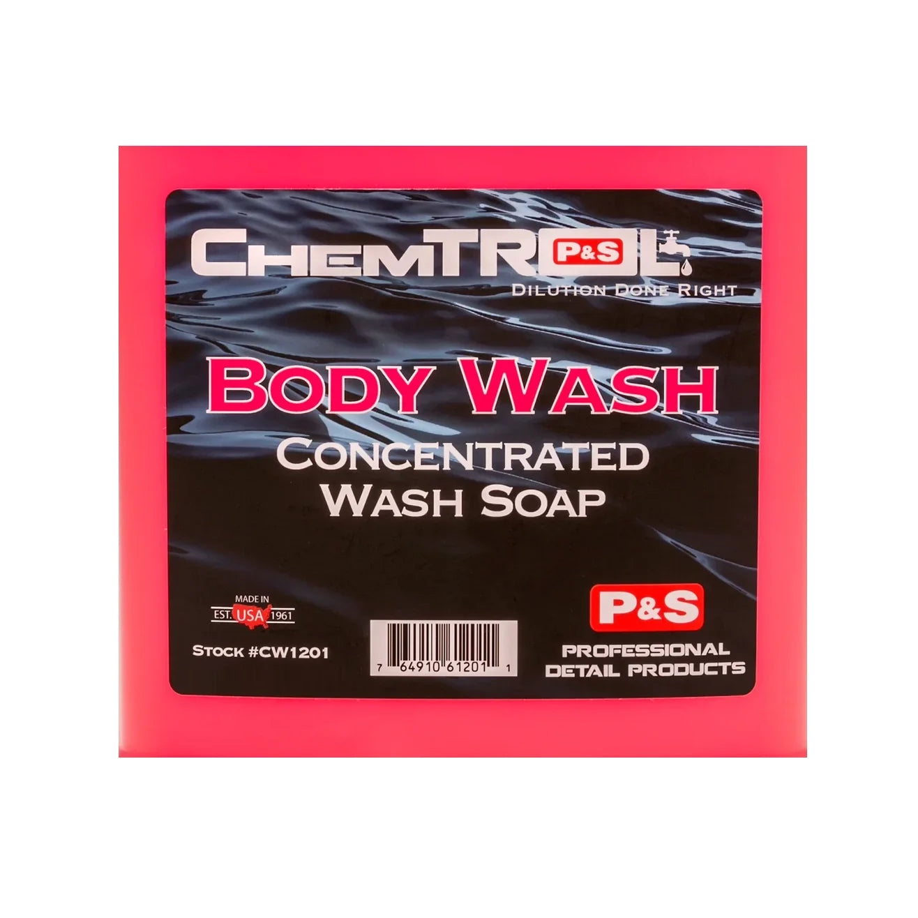 P&S ChemTROL Body Wash Concentrated Wash Soap product label, red and black, for the 5 gallon size