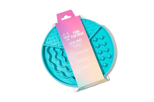 Blue Dog & Cat Lick Mat with a multi-level suction base, Pink Papyrus Co., sold through Sniff and Shift